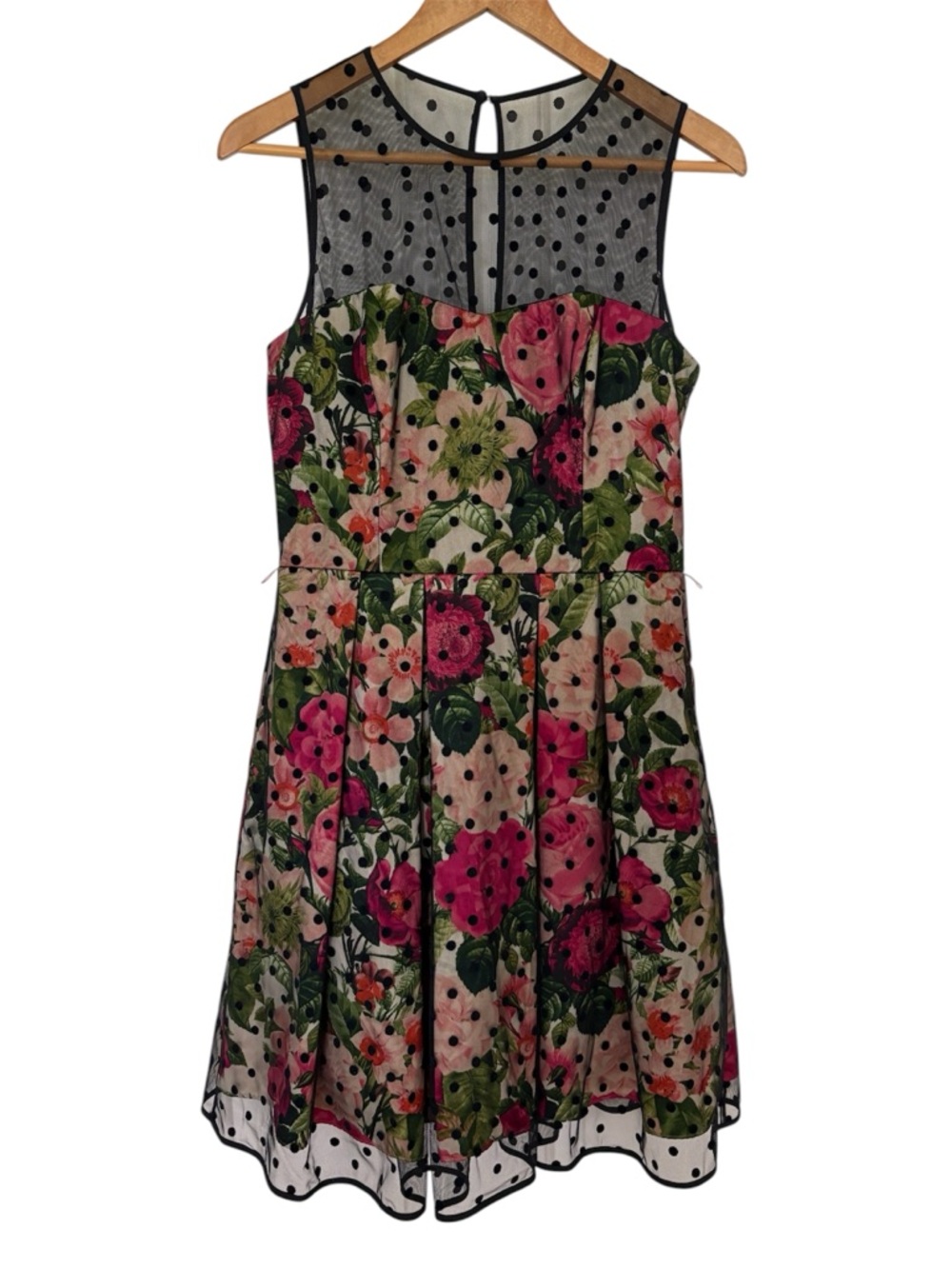 Eliza J Floral & Polka Dot Mesh Overlay Fit & Flare Party Dress 10 - Picture 2 of 8